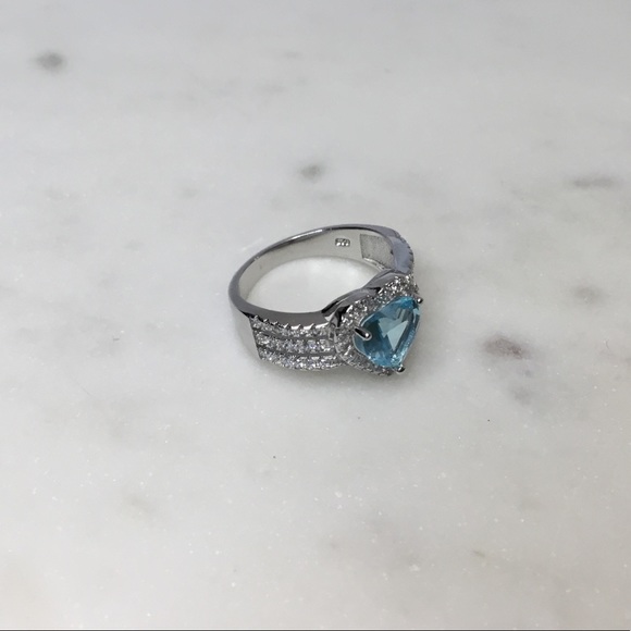 .925 Sterling Silver Aquamarine CZ Heart Ring - Picture 8 of 16